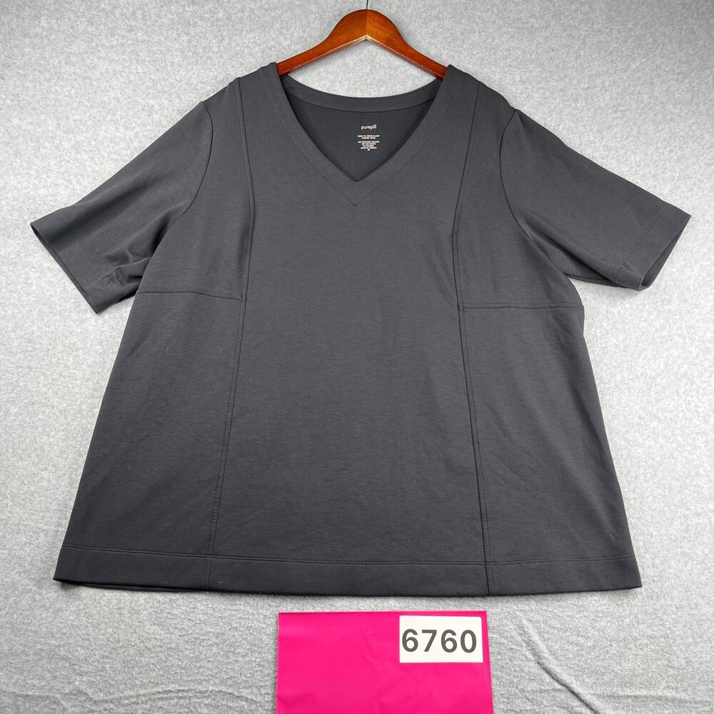 Pure Jill Womens 2X Shirt V Neck Black Casual Stretch T Shirt Tee